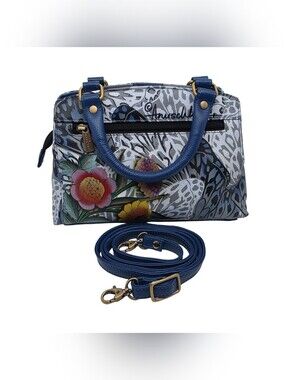 Anuschka Butterfly Floral Melody Hand Painted Leather Crossbody Satchel